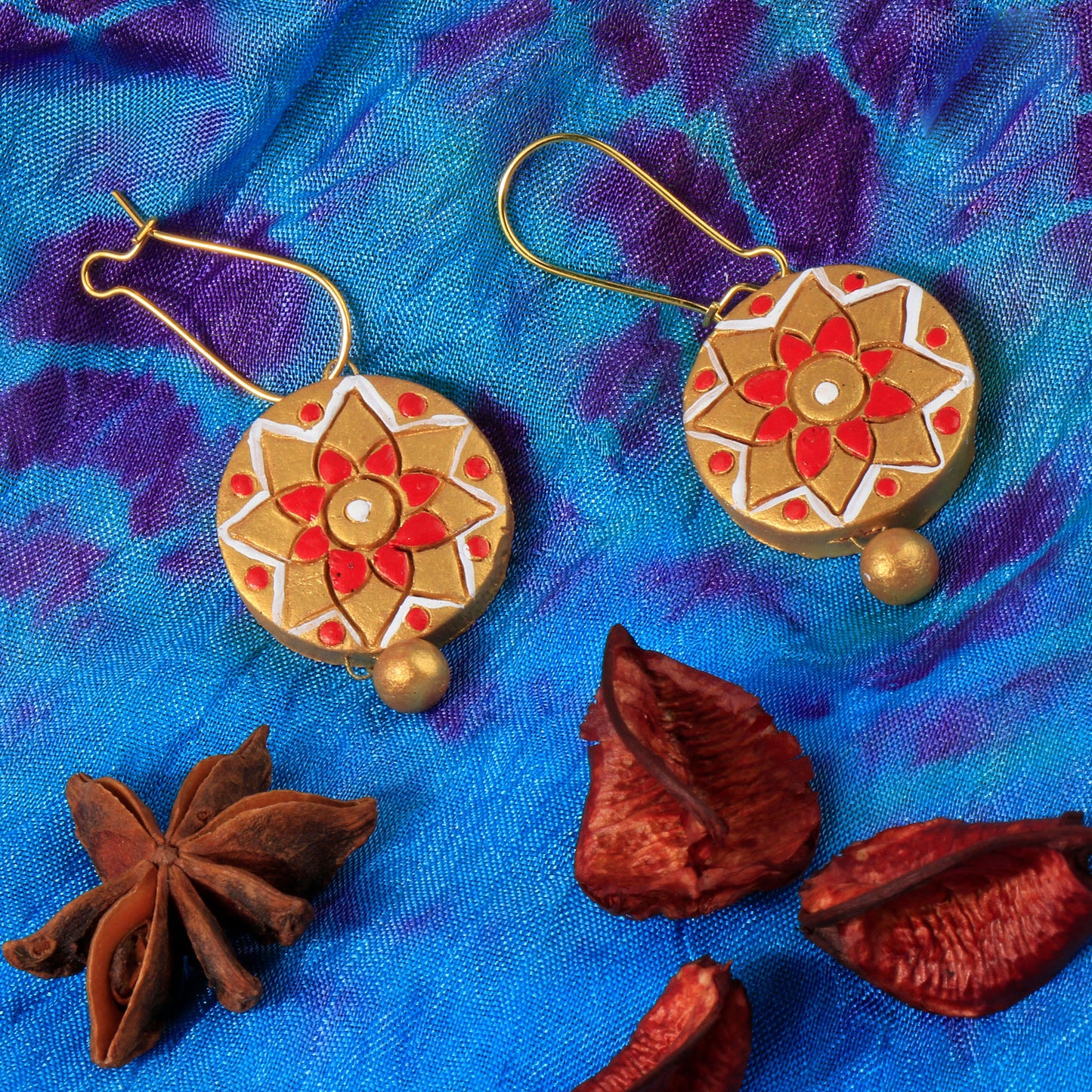 Phoolkari- Handcrafted Clay Dangler Earrings