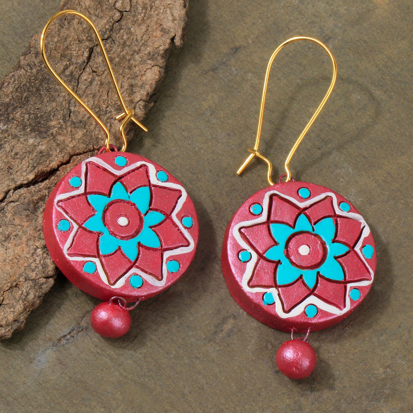 Leheriya- Handcrafted Clay Dangler Earrings