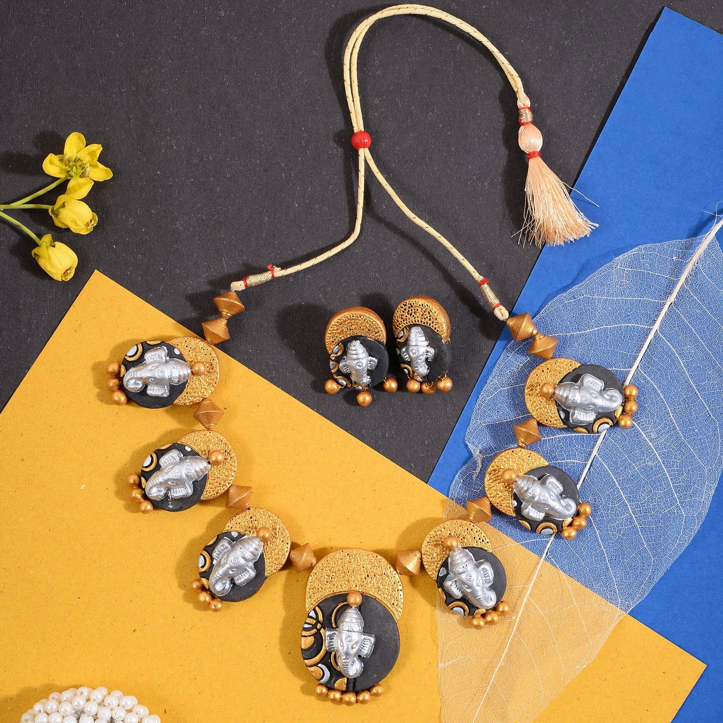 Bhumiya- Handcrafted clay Ganesha Necklace Set