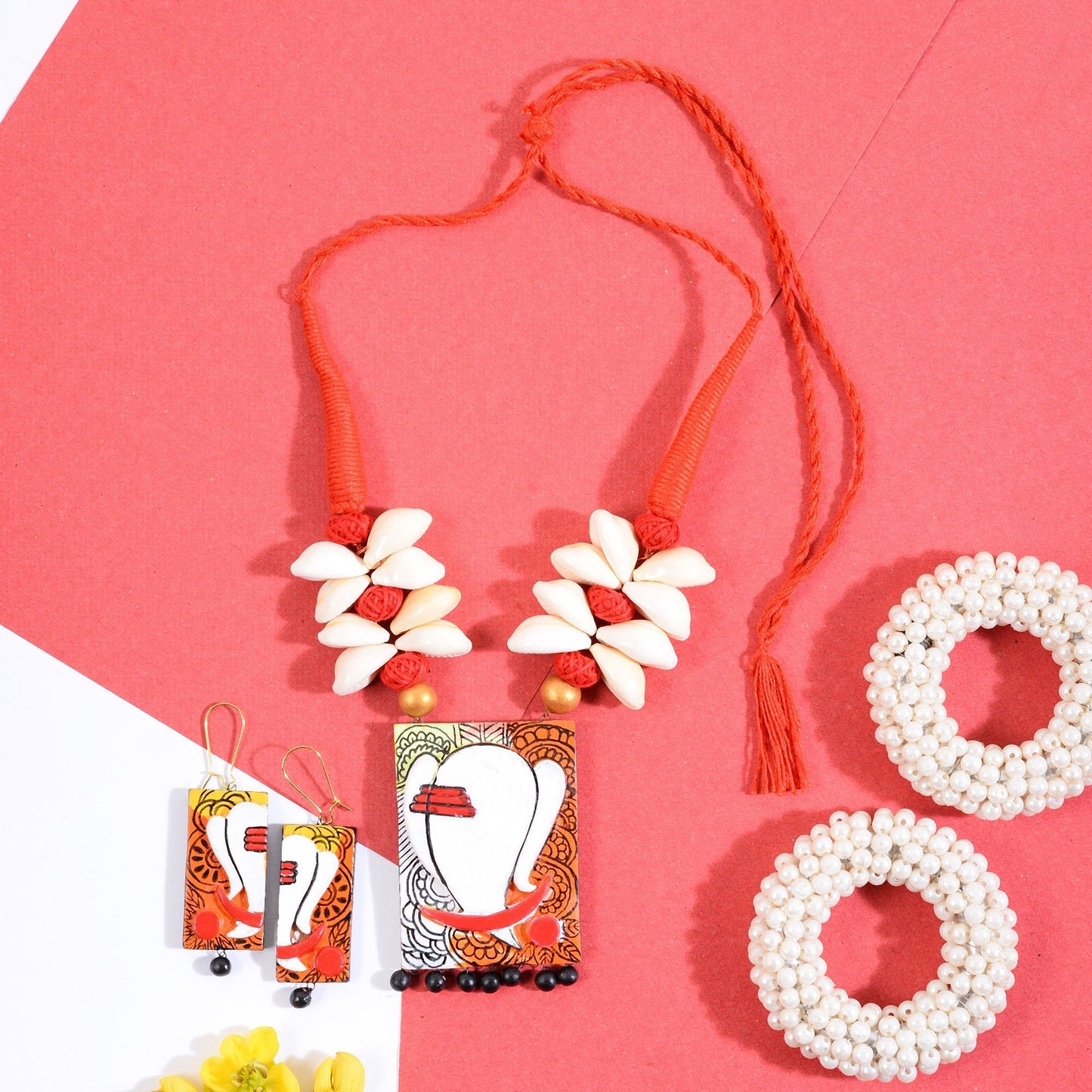 Trinika- Handcrafted clay Ganesha Necklace Set