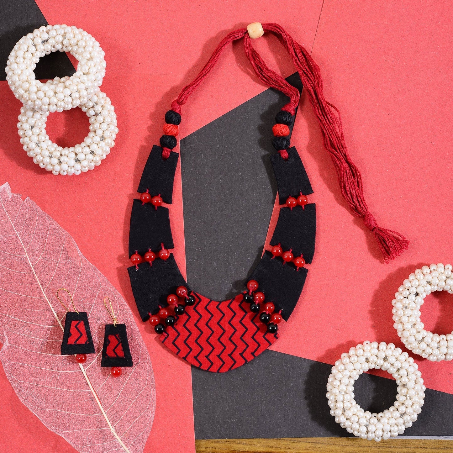 Vasundhara- Handcrafted Fabric Clay Necklace Set